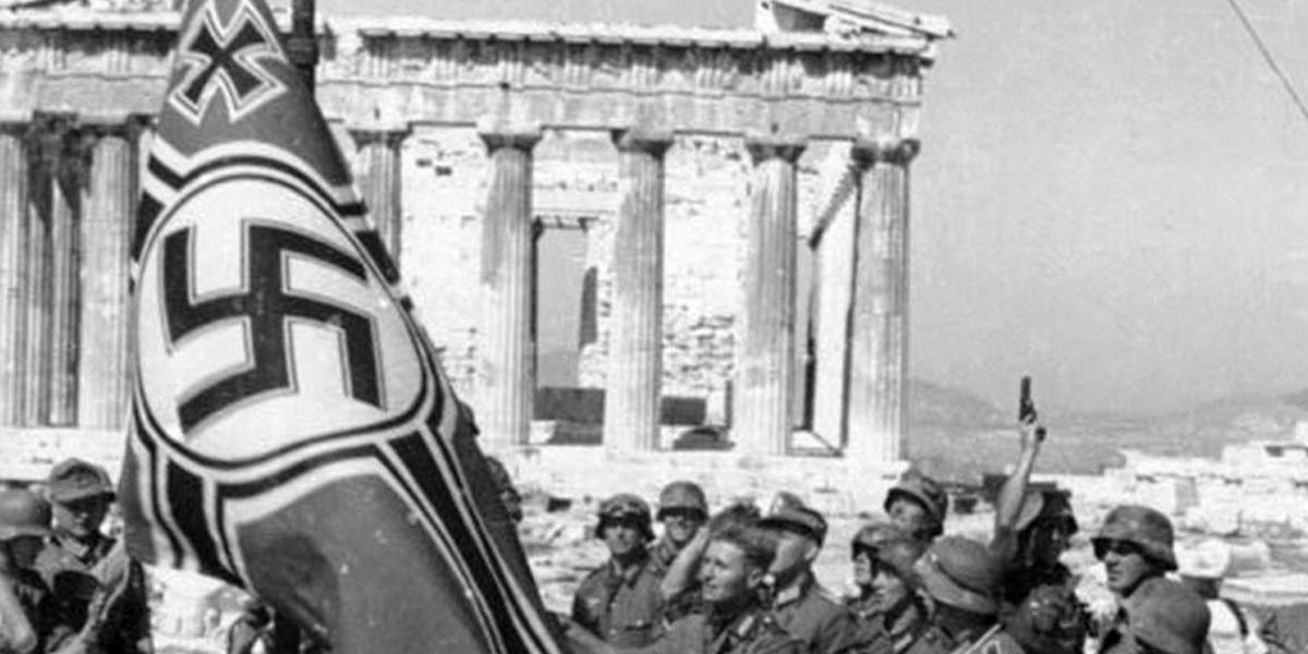 German troops raising the swastika over the Acropolis, 1941