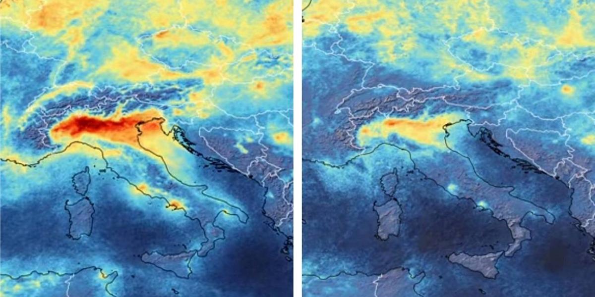 Észak-Olaszország: Jól látható a levego tisztulása az űrben készült felvételen