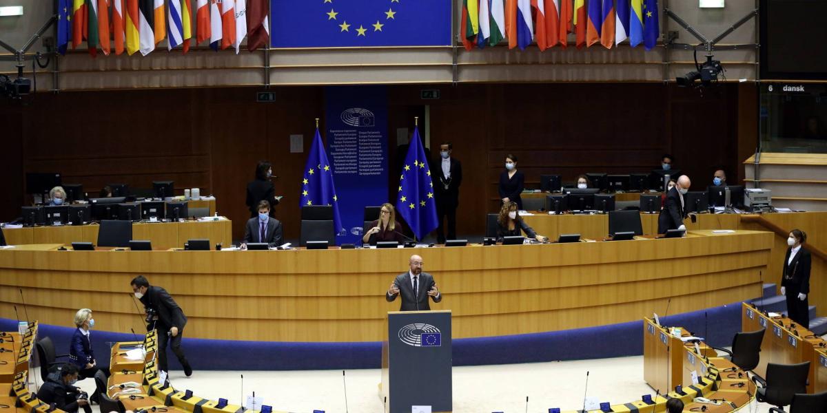 Charles Michel, az Európai Tanács elnöke beszél az Európai Parlamentben