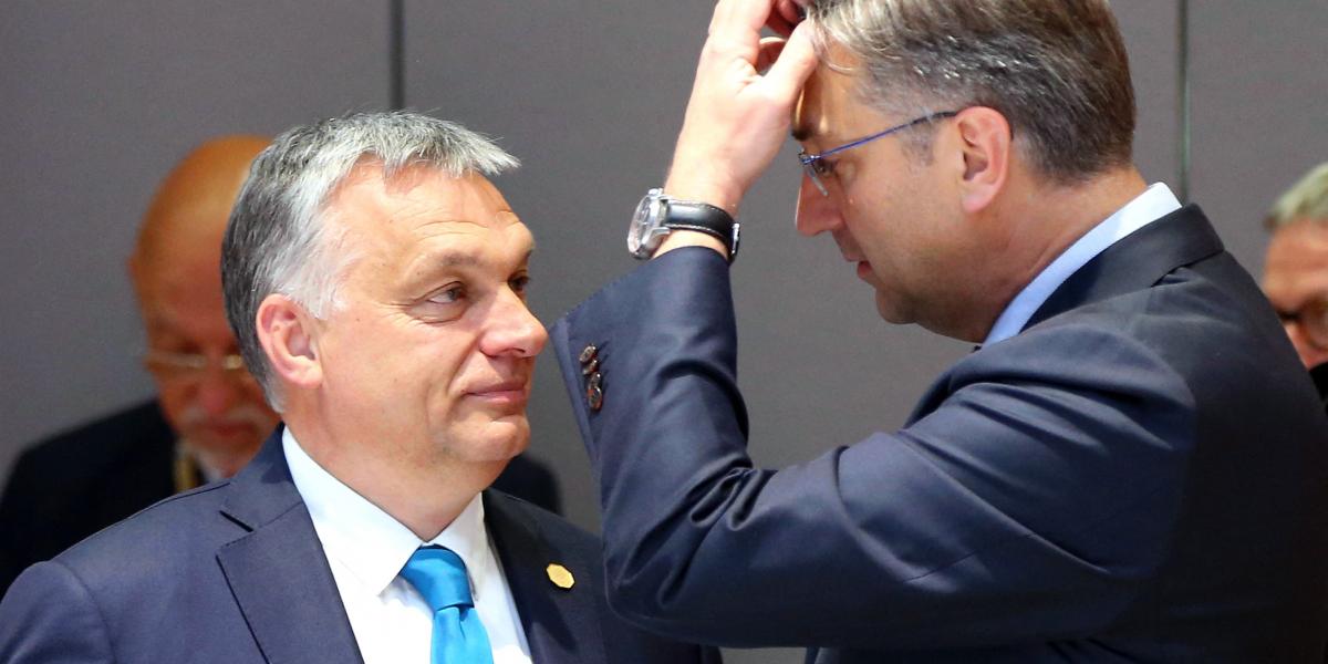 Orbán Viktor horvát kollégájával, Andrej Plenkovićcsal a 2019. május 28-i EU-csúcson