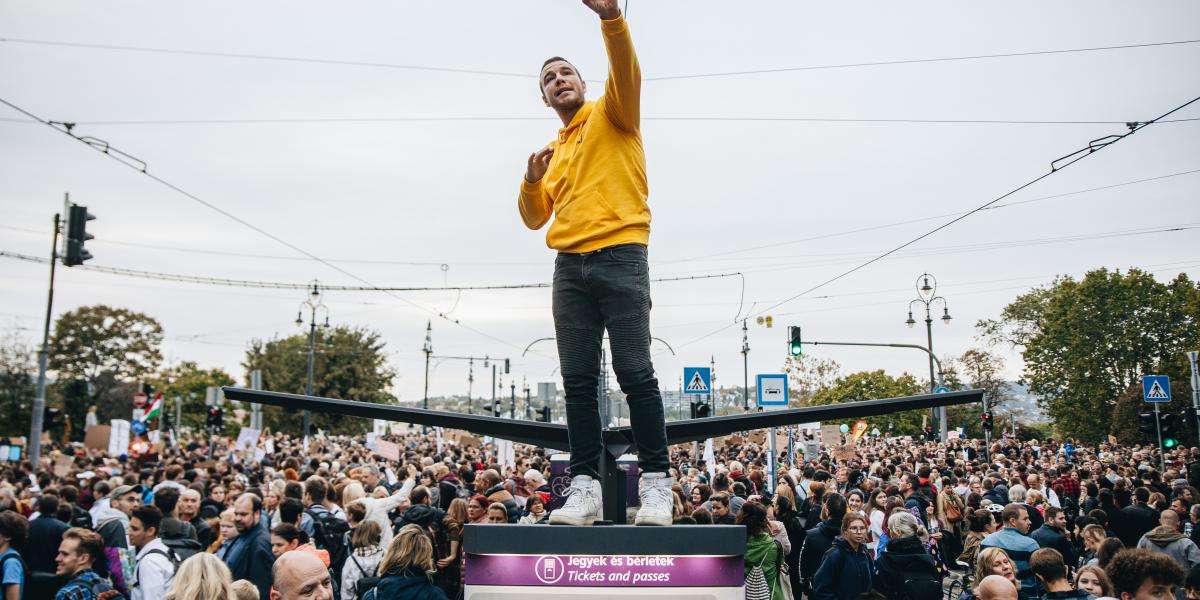 Molnár Áron egy korábbi tüntetésen