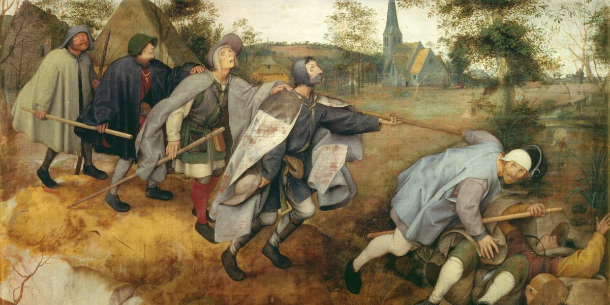 Szimbolikus képválasztás: id. Pieter Bruegel 1568-ban készült megrázó festménye, a Vak vezet világtalant