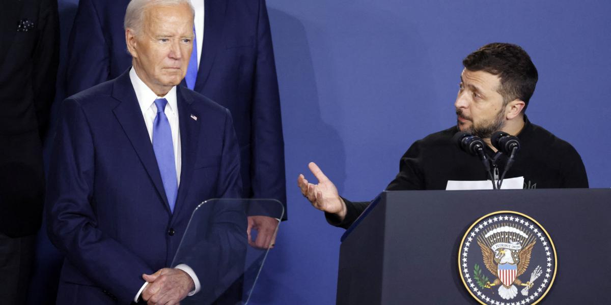 Joe Biden és Volodimir Zelenszkij a 2024. július 11-i NATO-csúcson Washingtonban