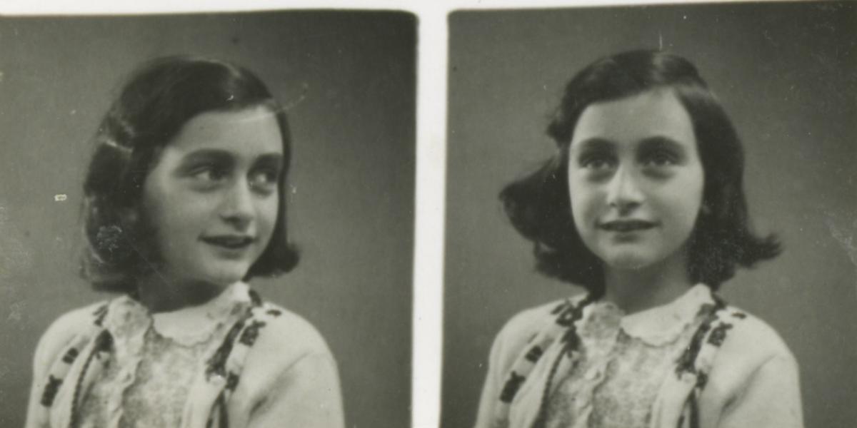 Az 1939-es igazolványképeken Anne Frank tízéves. A kockás füzet az első napló