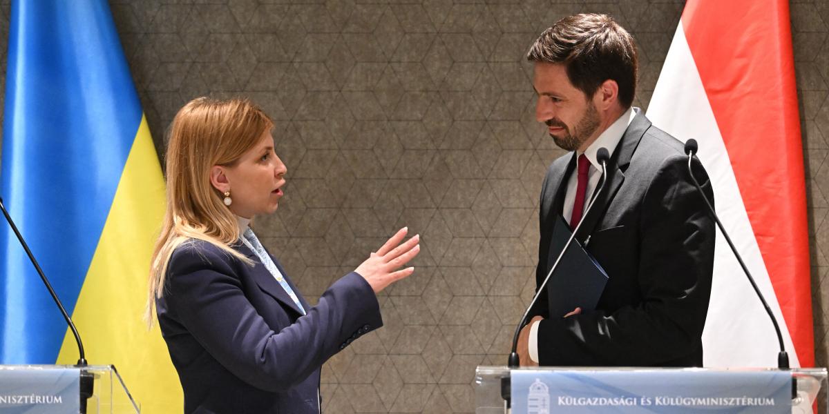 Olha Sztefanyisina ukrán igazságügyi miniszter és Magyar Levente külügyi államtitkár április 29-én Budapesten 