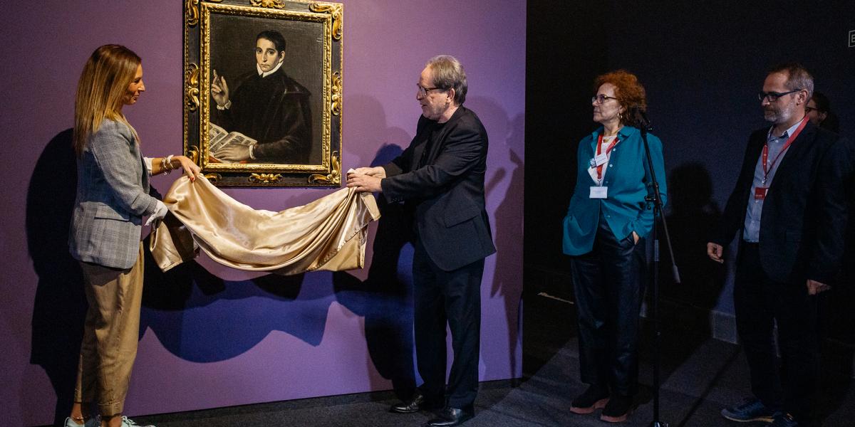 Miklósa Erika énekesnő és Baán László, a Szépművészeti Múzeum főigazgatója leleplezi El Greco fest­ményét