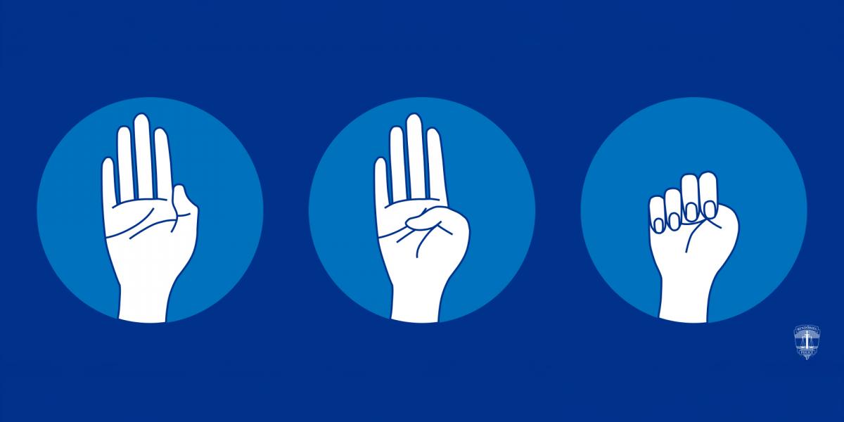 A három kézmozdulatból álló jelzés.