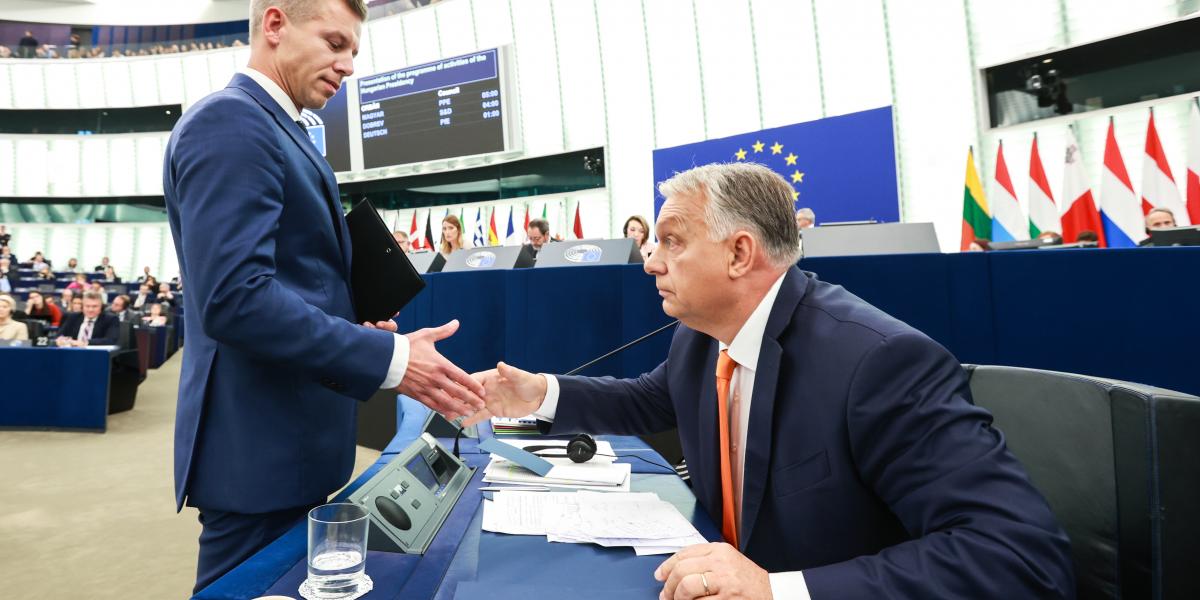 Magyar Péter és Orbán Viktor Strasbourgban