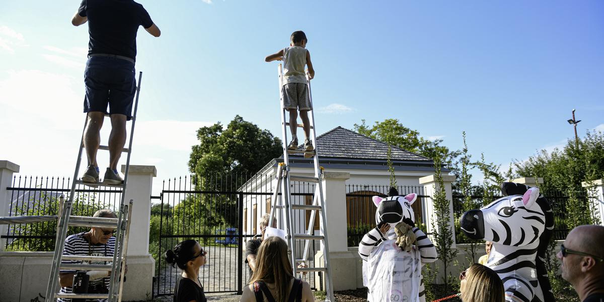 Létrakilátón a nézelődők. A rend­őrség előzetesen megtiltotta az építési emelőgépek használatát