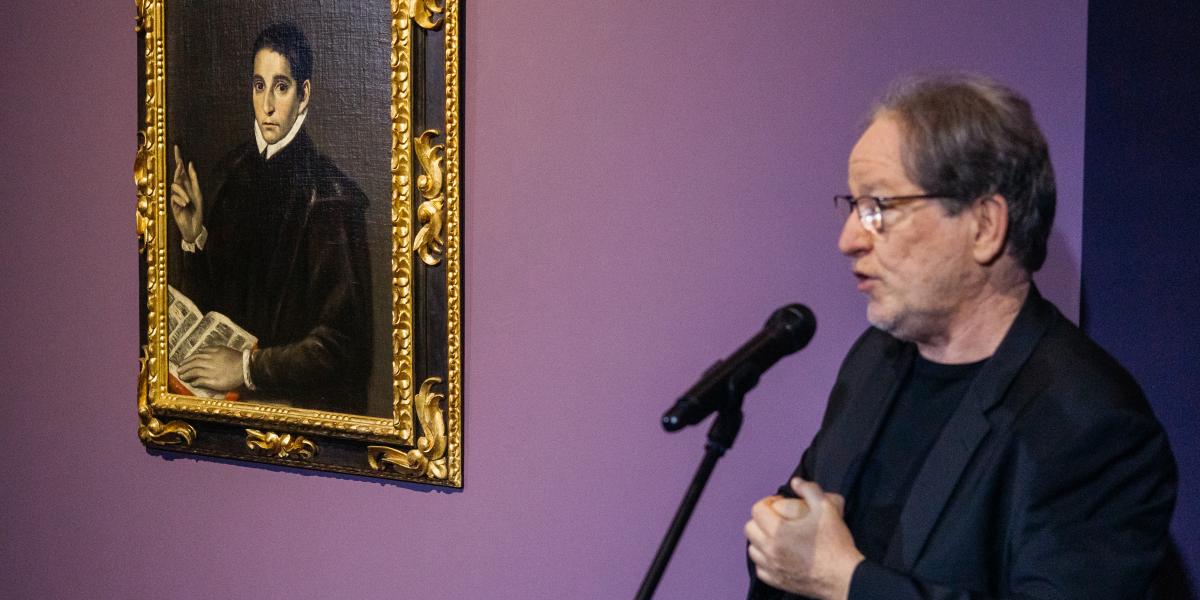Baán László főigazgató El Greco festményéről tájékoztatja a sajtót
