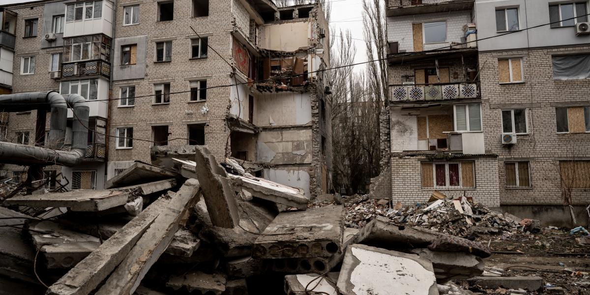 Képünk illusztráció, Mikolajiv egy 2023. februári orosz támadás után