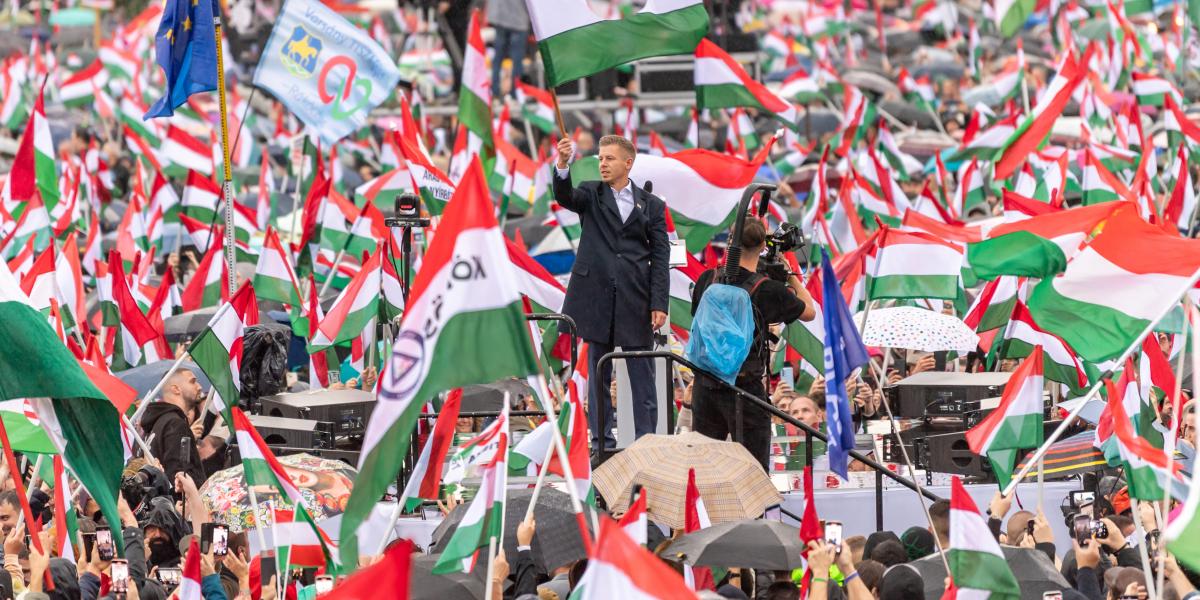 Magyar Péter a Nemzeti Meneten október 23-án.