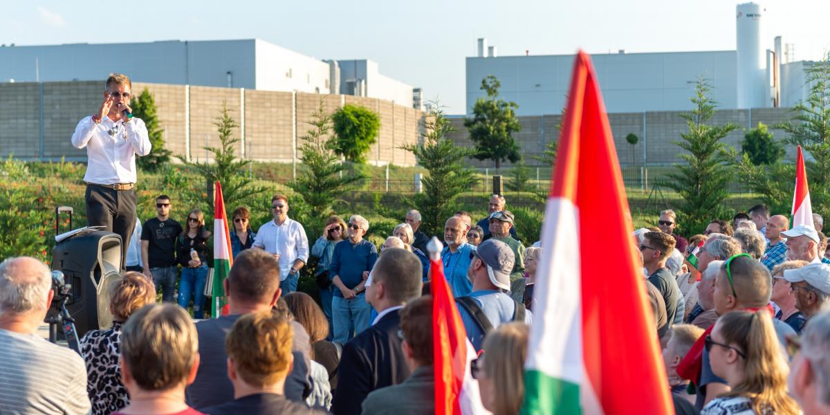 Magyar Péter országjárása Gödön a Samsung gyárnál, 2024. május 18-án. 