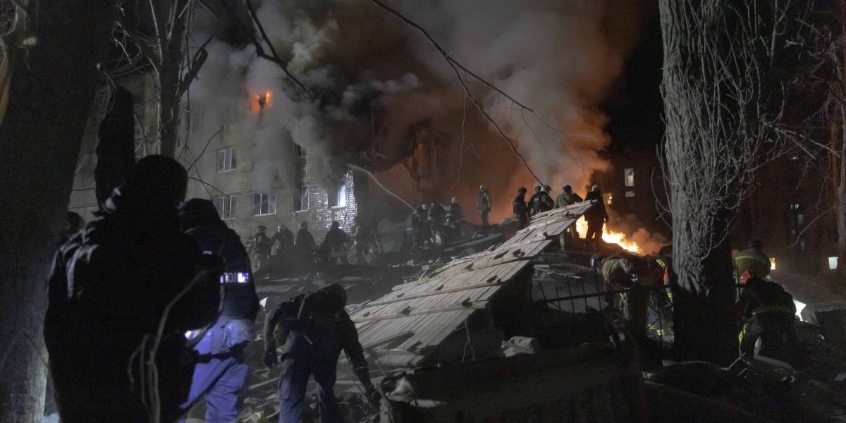 Orosz rakétatámadás Harkivban 2026. március 7-én. 