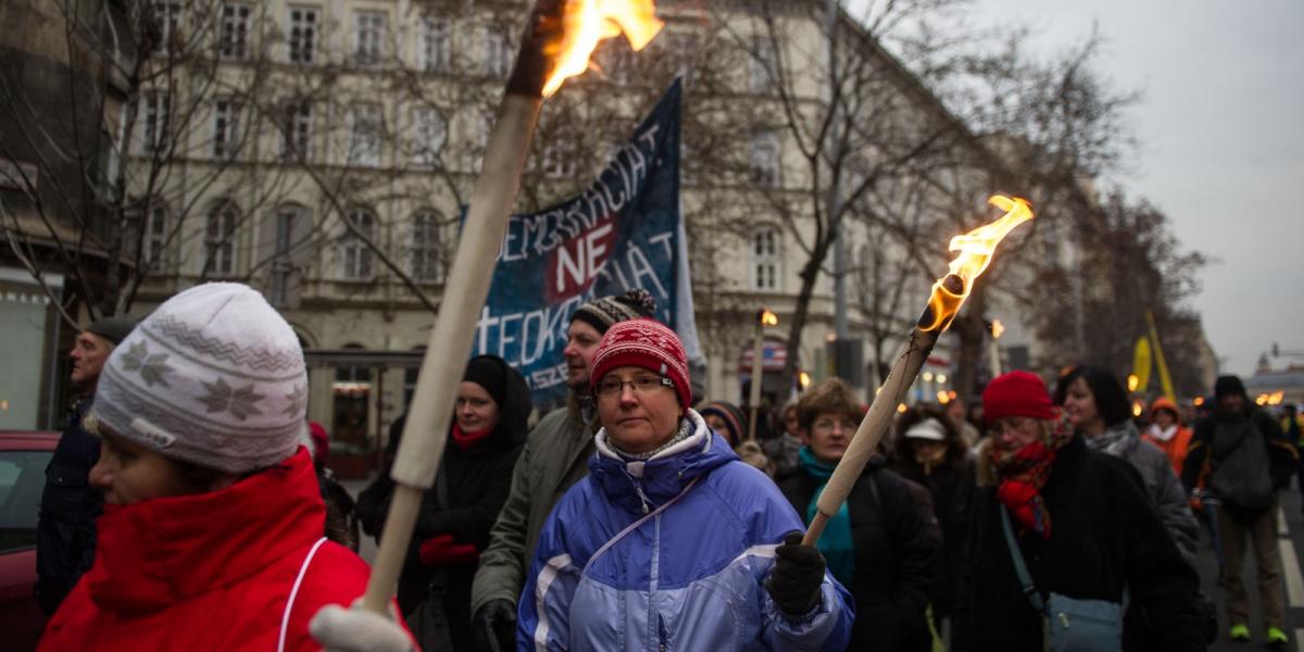 A pedagógusok korábban is tüntettek már jogaikért, a felvétel a februári demonstráción készült. FOTÓ: Népszava