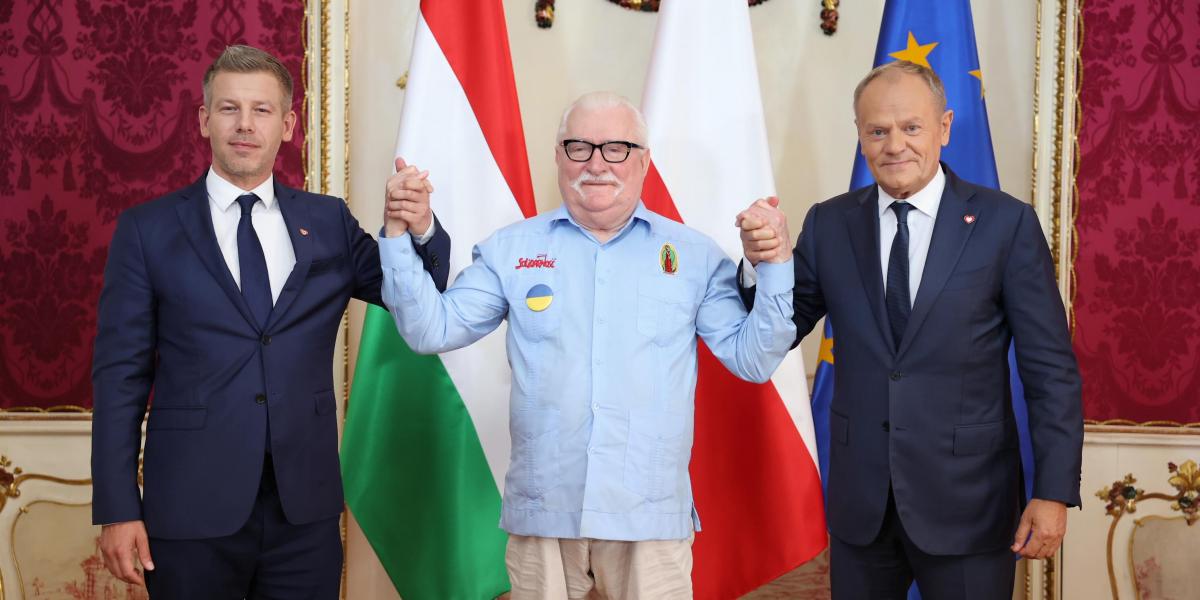 Magyar Péter, Lech Walesa és Donald Tusk Gdanskban
