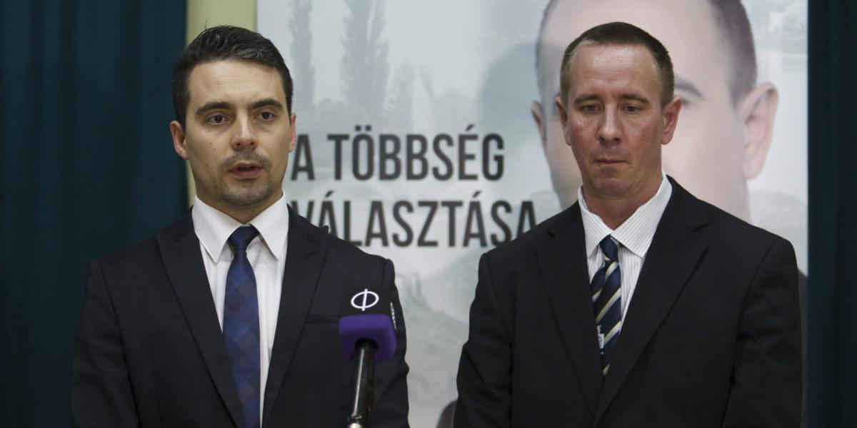 Vona Gábor pártelnök és a Jobbik tapolcai jelöltje, Rig Lajos – valóban ők a többség választása? FOTÓ: MTI/VARGA GYÖRGY