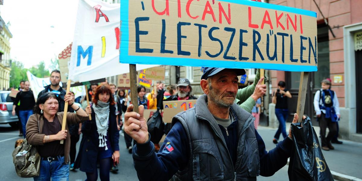 Tüntetés 2014 őszén a hajléktalanrendelet ellen Fotó: Vajda József, Népszava