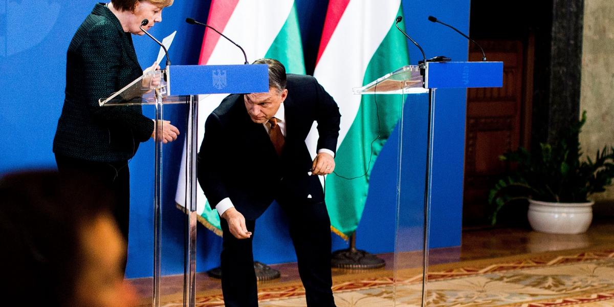 Budapest, 2015 február - Angela Merkel és Orbán Viktor a német kancellár és a magyar kormányfő közös sajtótájékoztatóján Fotó: C