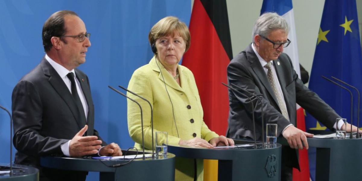 Éjszakába nyúlóan tárgyalt Angela Merkel, Francois Hollande és Jean-Claude Juncker FOTÓ: EUROPRESS/GETTY IMAGES/SEAN GALLUP