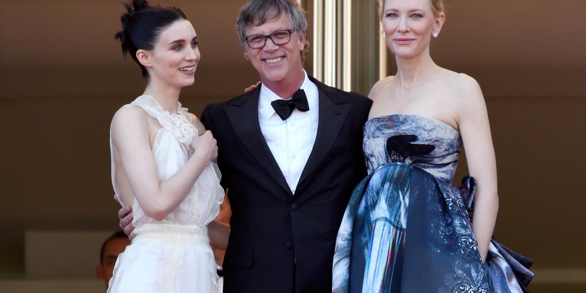 Középen a rendező Todd Haynes, két oldalt pedig a két főszereplő, Rooney Mara és Cate Blanchett. FOTÓ: Clemens Bilan/Getty Image