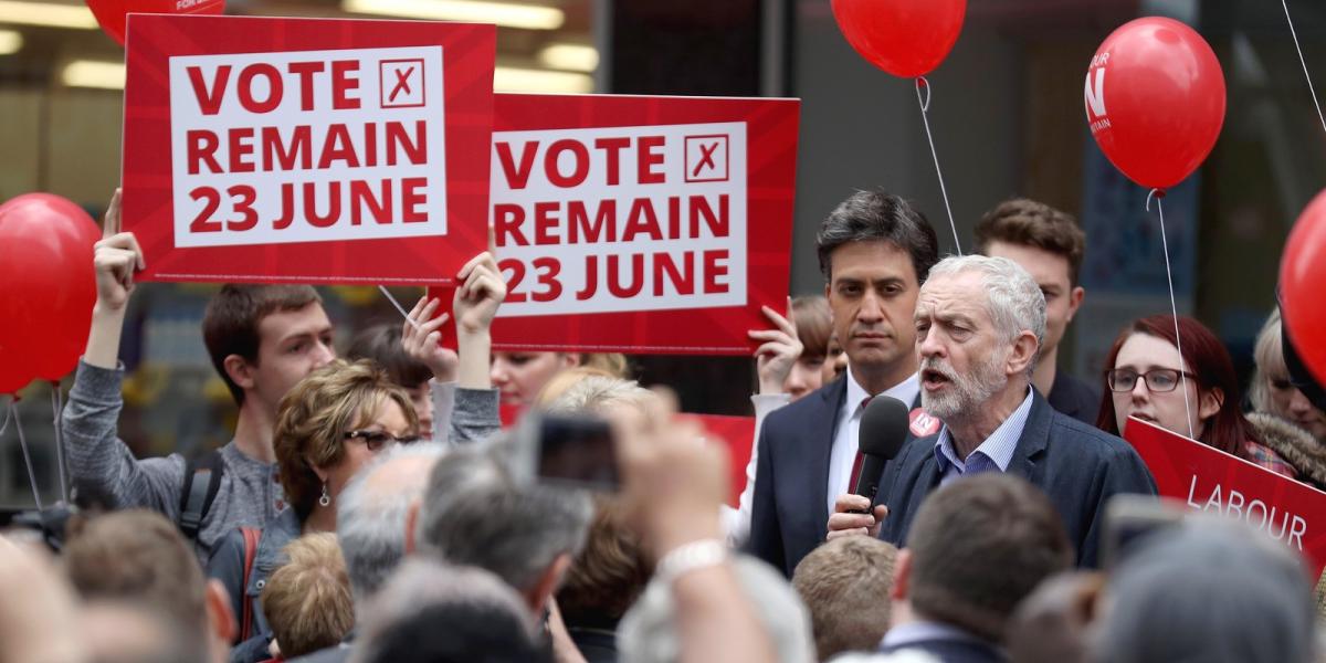 Jeremy Corbyn és Ed Miliband a bennmaradásért kampányolt. FOTÓ: Christopher Furlong/Getty Images