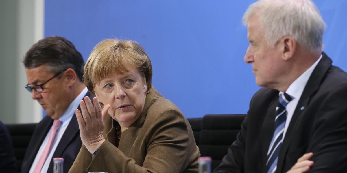 A német koalíció vezetői: Sigmar Gabriel alkancellár, Angela Merkel kancellár és Horst Seehofer CSU-elnök FOTÓ: EUROPRESS/GETTY 