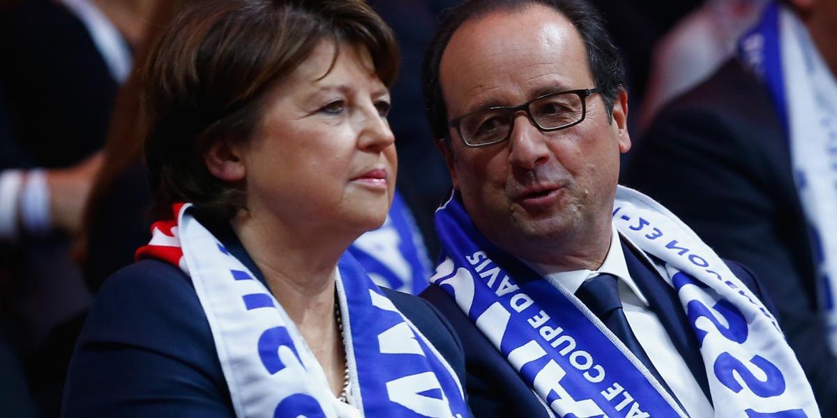 Martine Aubry Francois Hollande elnökkel egy 2014-ben, az akkori tenisz Davis-kupa döntőjében készült felvételen
FOTÓ: EUROPRESS