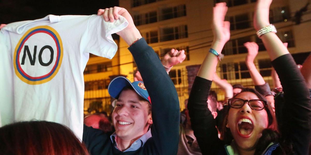 A „nem” hívei ünnepelhettek Bogotában FOTÓ: EUROPRESS/GETTY IMAGES/MARIO TAMA