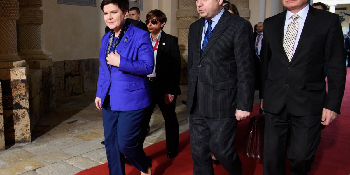 Beata Szydlo Máltán. FOTÓ: Leon Neal-Pool/Getty Images