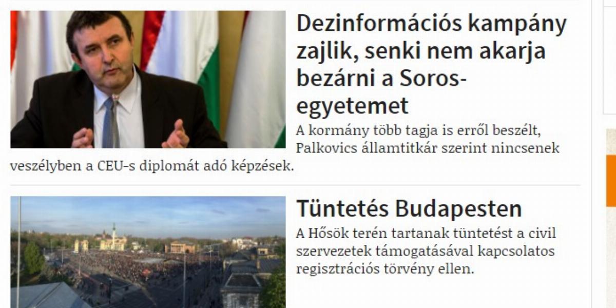 Tüntetés Budapesten - ezzel a címmel számolt be semmitmondó MTI-hírben a tegnapi tüntetésről az Origo, felette Palkovics László,