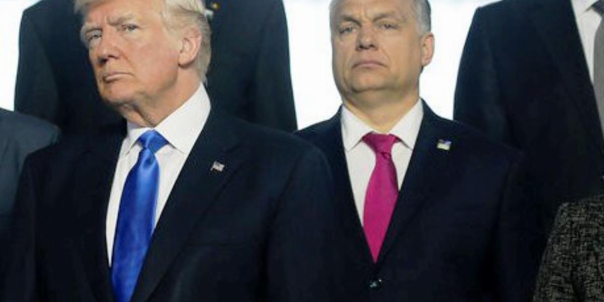 Orbán Viktor Donald Trump mellett feszít a NATO-csúcson FOTÓ: Reuters/ Jonathan Ernst