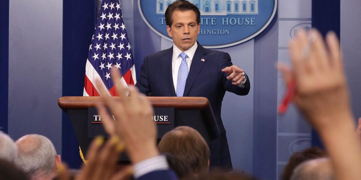 Anthony Scaramucci első sajtóértekezletén fél tucatszor ismételte meg, hogy szereti Donald Trumpot. FOTÓ: Getty Images, Chip Som