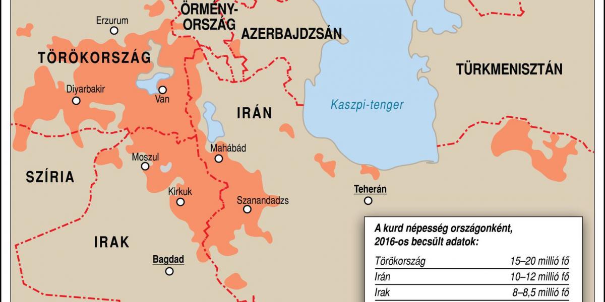 A kurd népesség országonként, 2016-os becsült adatok. Forrás: MTI