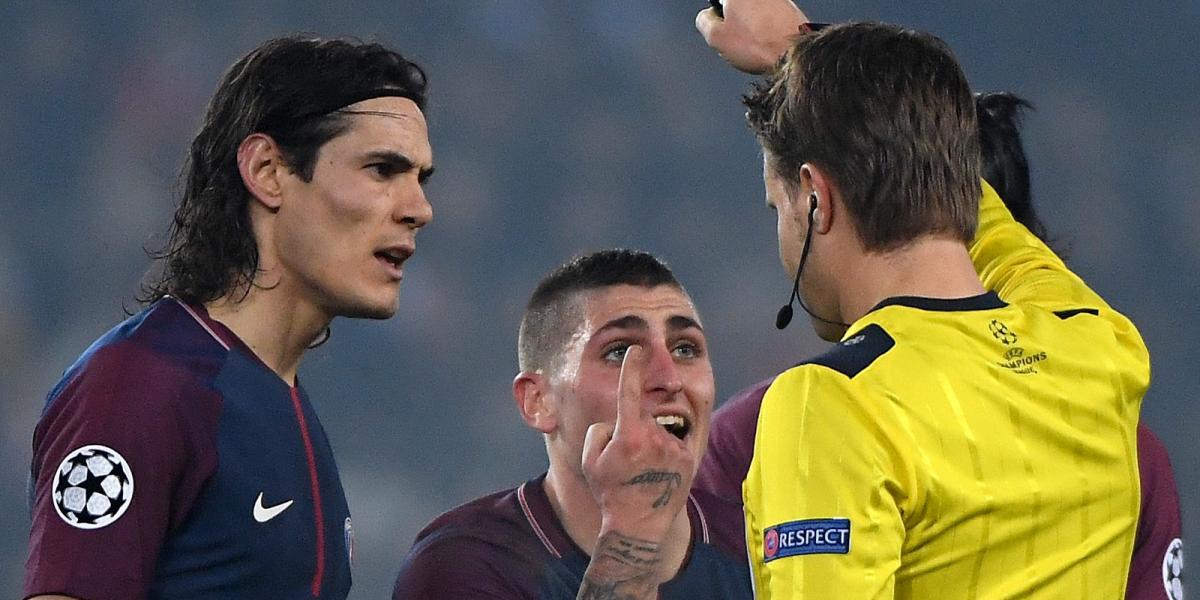 Marco Verratti idő előtt mehetett zuhanyozni, így csapata még kilátástalanabb helyzetbe került Fotó: AFP/Christophe Simon