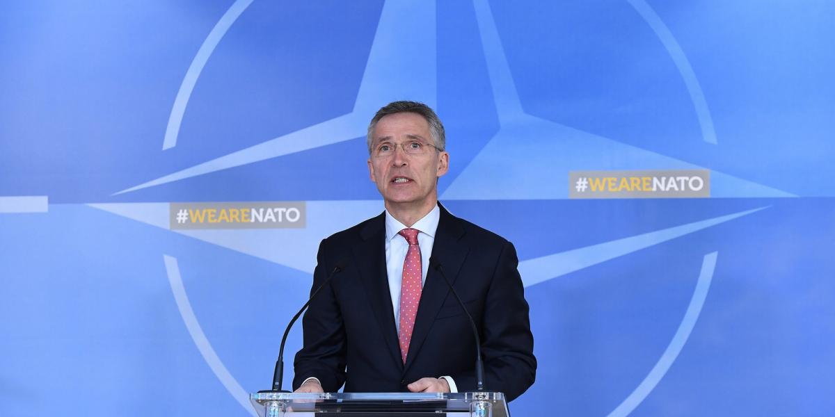 Jens Stoltenberg, a NATO főtitkára brüsszeli sajtótájékoztatóján. Fotó: Emmanuel DUNAND / AFP