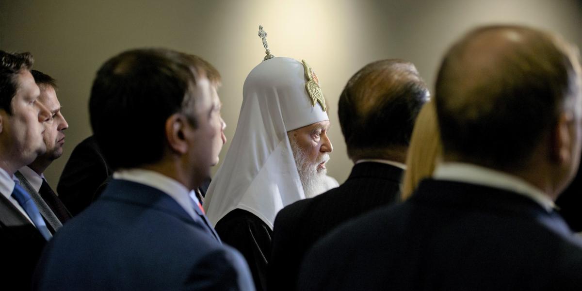 Filaret pátriárka, a kijevi patriarkátus vezetője. Illusztráció: BRENDAN SMIALOWSKI / AFP