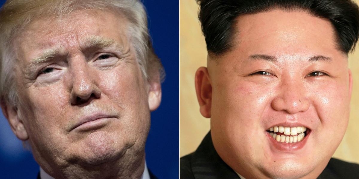 Fotómontázs Donald Trumpról és Kim Dzsong Unról Forrás: Brendan Smialowski / AFP / KCNA VIA KNS