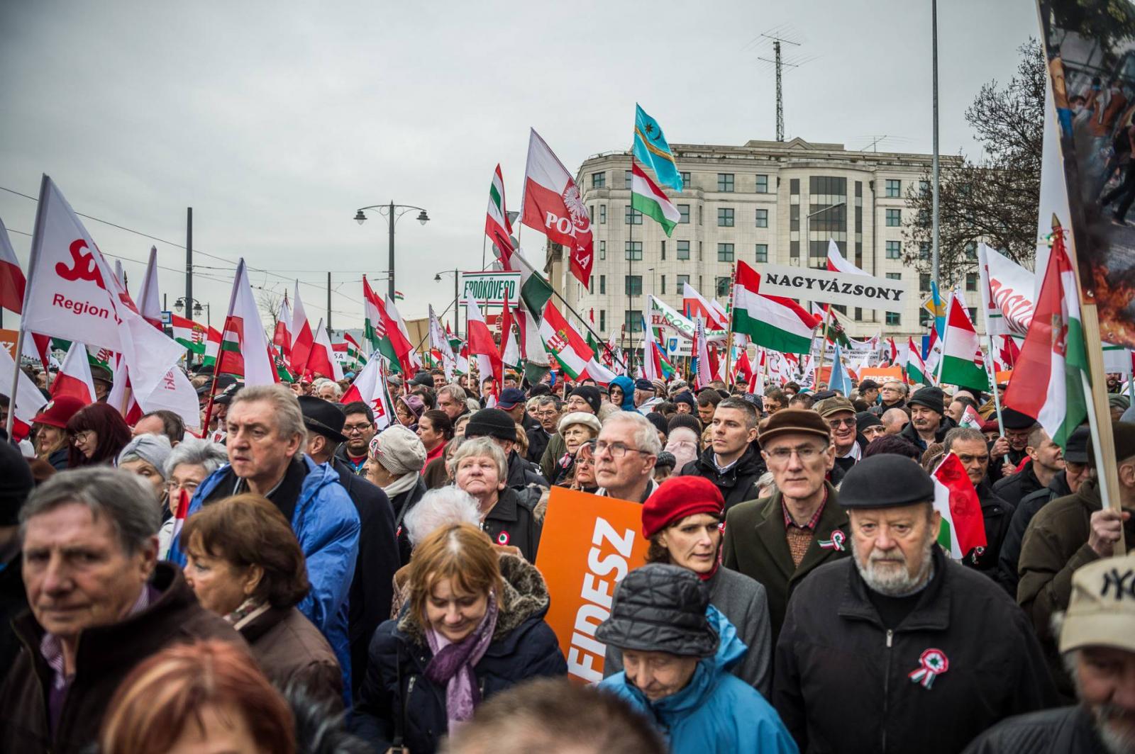 Lengyel szimpatizánsok a CÖF 2018 március 15-i Békemenetén