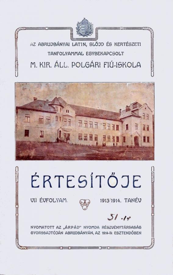 Az abrudbányai polgári 1913/14-es értesítő