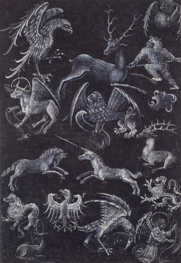 Felső-rajnai mester: A négy evangélista szimbólumaival, állatokkal és vademberrel