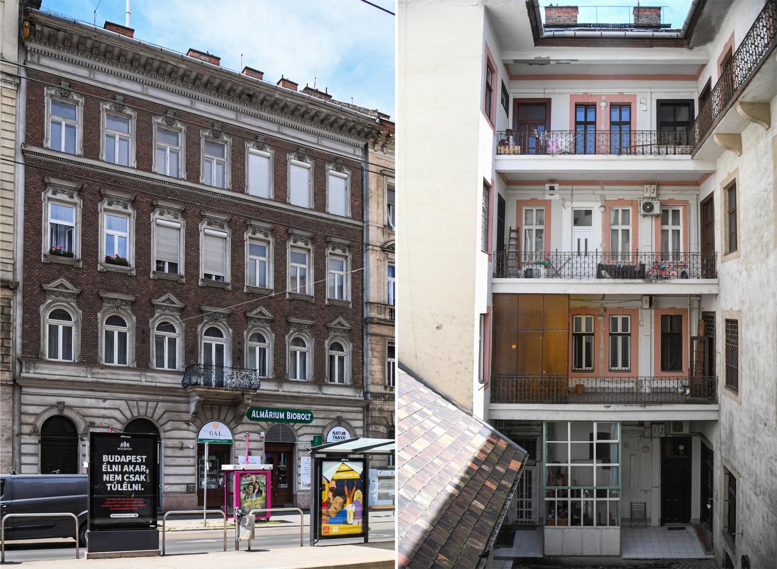 A sokáig a Hangl
család tulajdonában
álló
Ferenc körút 16.
homlokzata és
belső udvara