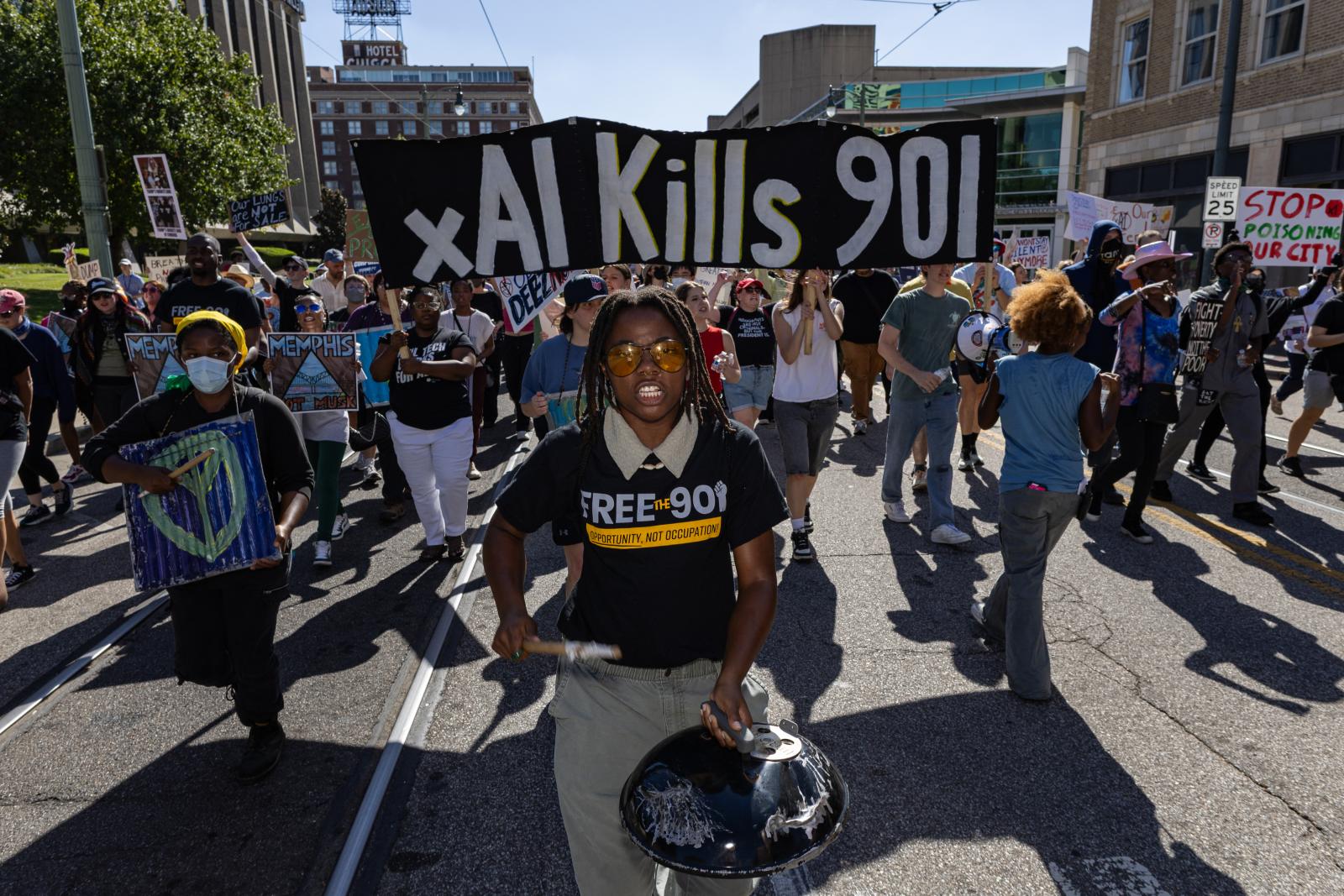 Tüntetés Memphisben a Musk-féle projekt ellen 2025. október 25-én