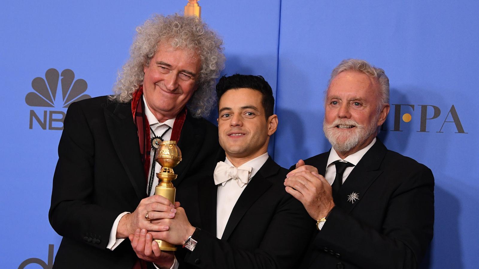 Brian May, Rami Malek és Roger Taylor a Bohém rapszódia alkotói