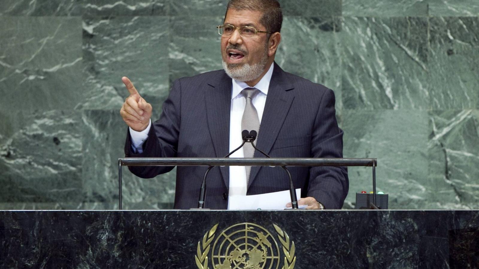 Former Egyptian President Mohamed Morsi addressing the UN 2012