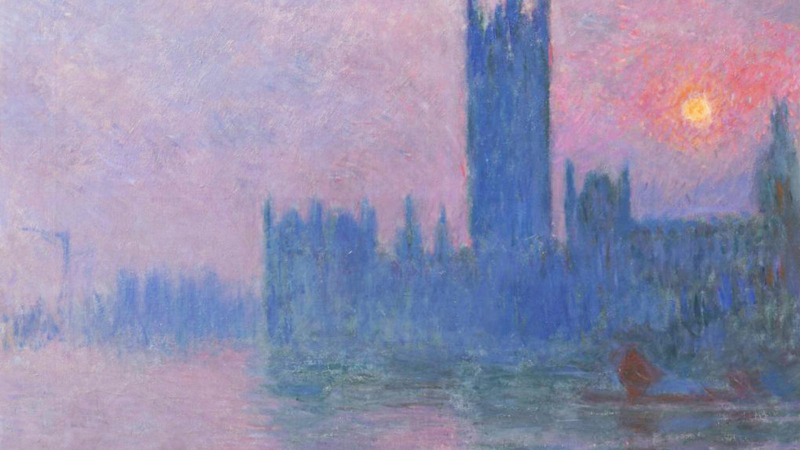 A Parlament – Naplemente (1900–1903). Claude Monet az 1899 ősze és 1901 tavasza közötti időszakban egy sor festményt készített a londoni parlament épületéről