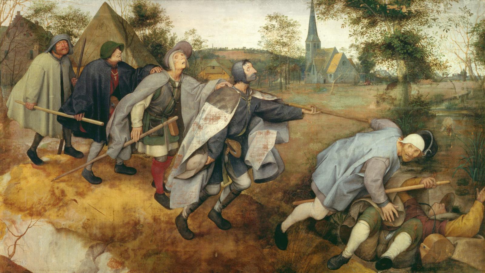 Szimbolikus képválasztás: id. Pieter Bruegel 1568-ban készült megrázó festménye, a Vak vezet világtalant