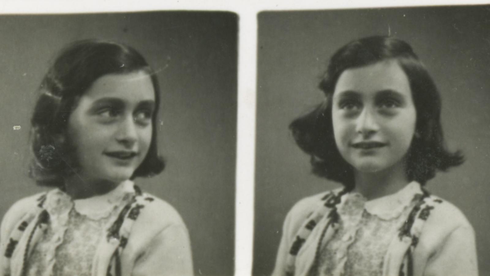 Az 1939-es igazolványképeken Anne Frank tízéves. A kockás füzet az első napló