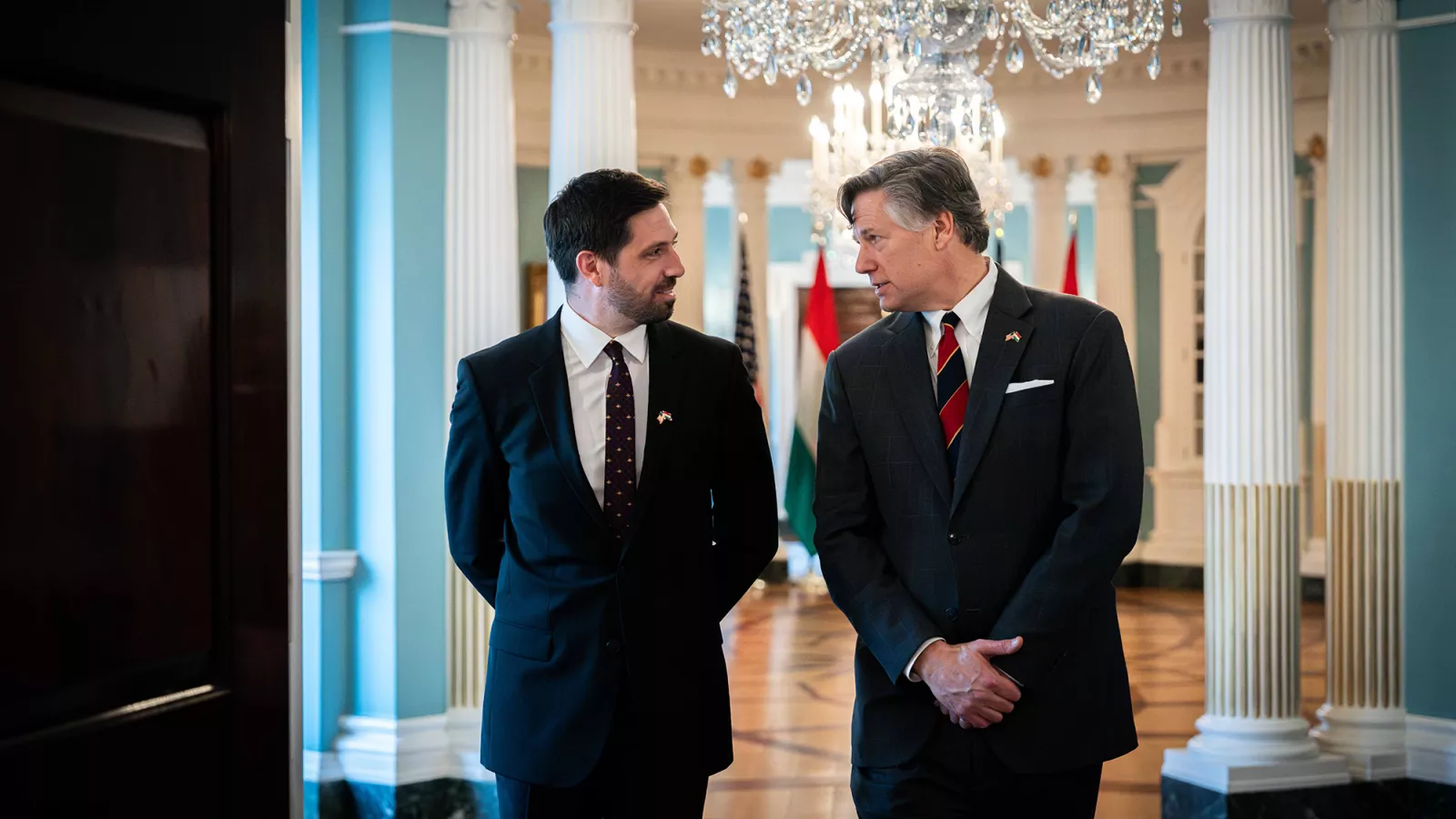 Magyar Levente és Christopher Landau amerikai külügyminiszter-helyettes megbeszélésükön Washingtonban 2025. április 24-én