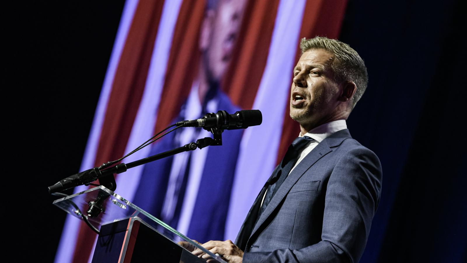 Magyar Péter Nagykanizsán a Tisza párt kongresszusán 2025. július 12-én